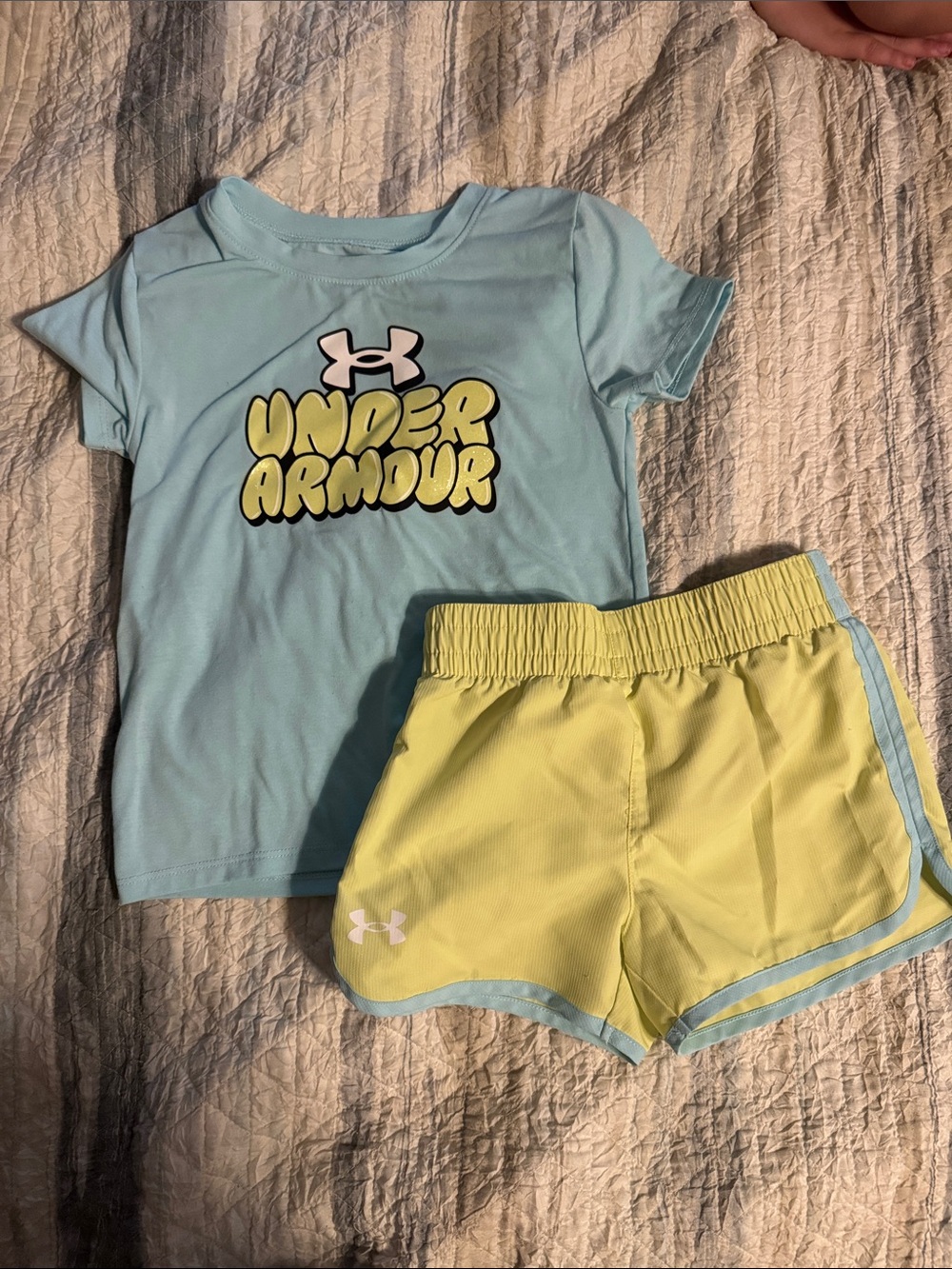 Under Armour Pale Blue Tee with Yellow Athletic Shorts